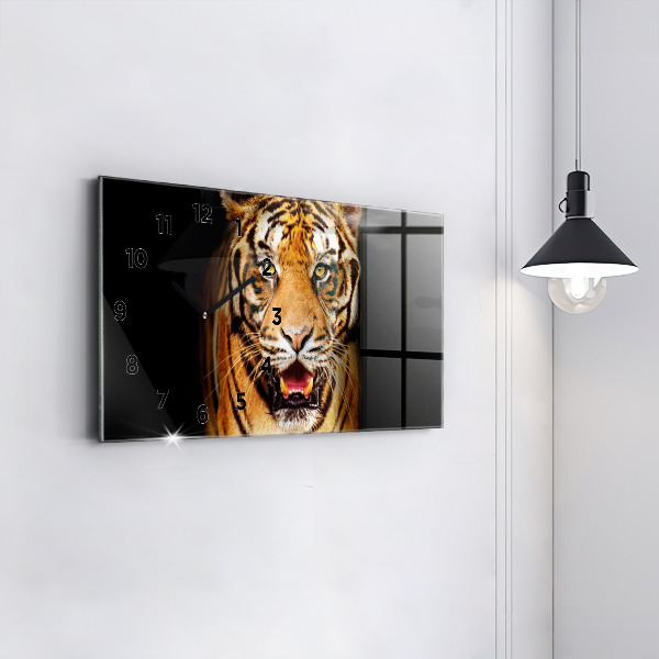 Glass wall clock rectangular Tiger - wild look