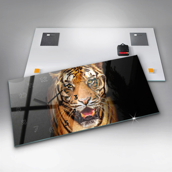 Glass wall clock rectangular Tiger - wild look