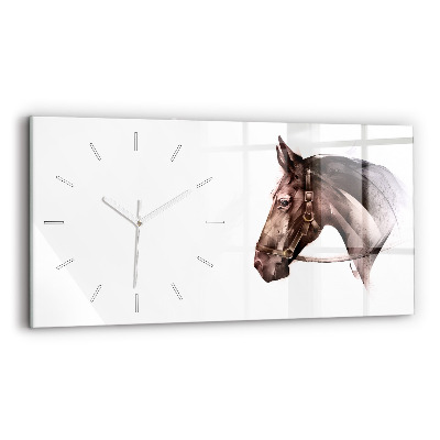 Glass wall clock rectangular Painted Horse Profile