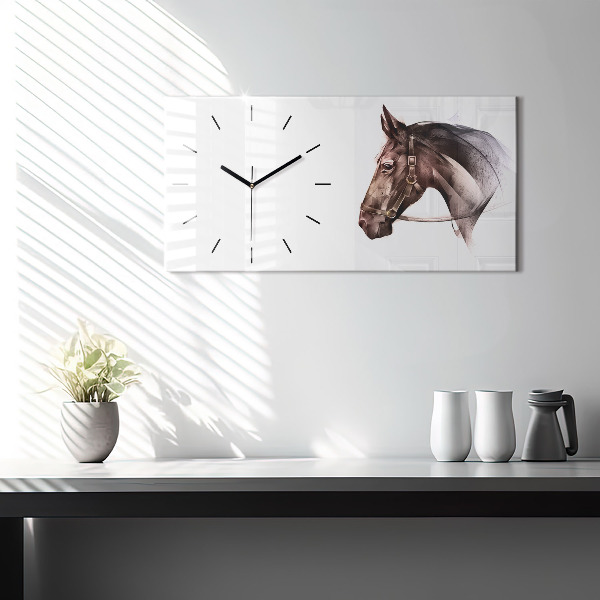 Glass wall clock rectangular Painted Horse Profile