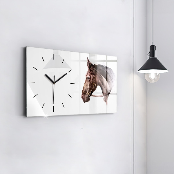 Glass wall clock rectangular Painted Horse Profile
