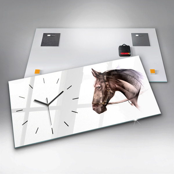 Glass wall clock rectangular Painted Horse Profile