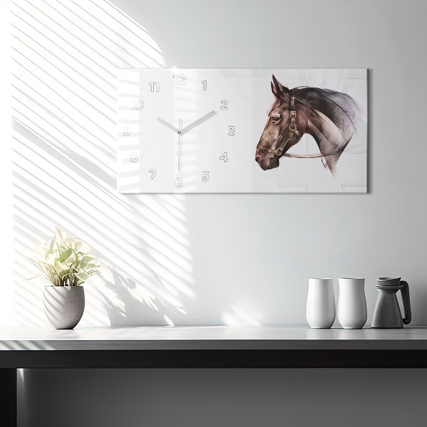 Glass wall clock rectangular Painted Horse Profile
