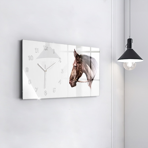 Glass wall clock rectangular Painted Horse Profile