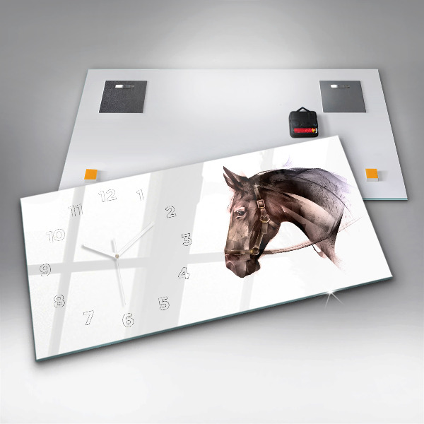 Glass wall clock rectangular Painted Horse Profile