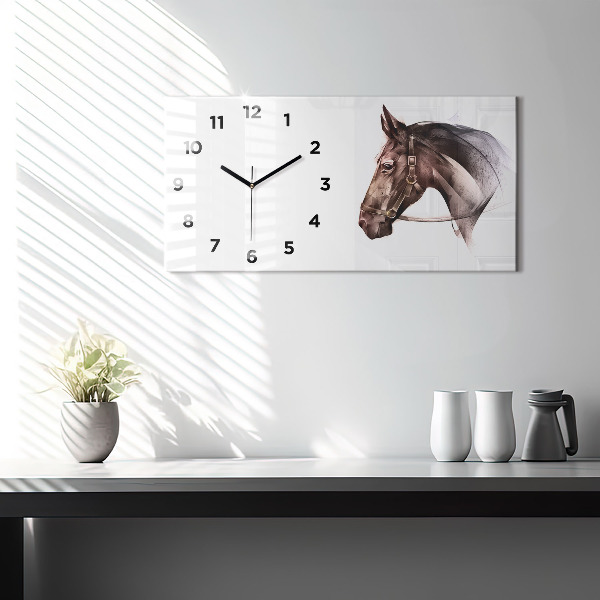 Glass wall clock rectangular Painted Horse Profile