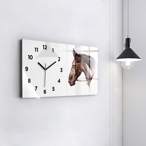 Glass wall clock rectangular Painted Horse Profile