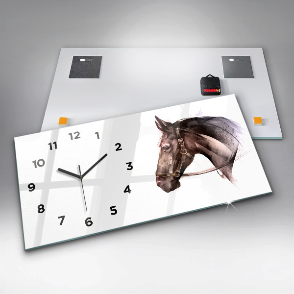 Glass wall clock rectangular Painted Horse Profile