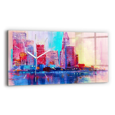 Glass wall clock rectangular Skyscraper abstraction