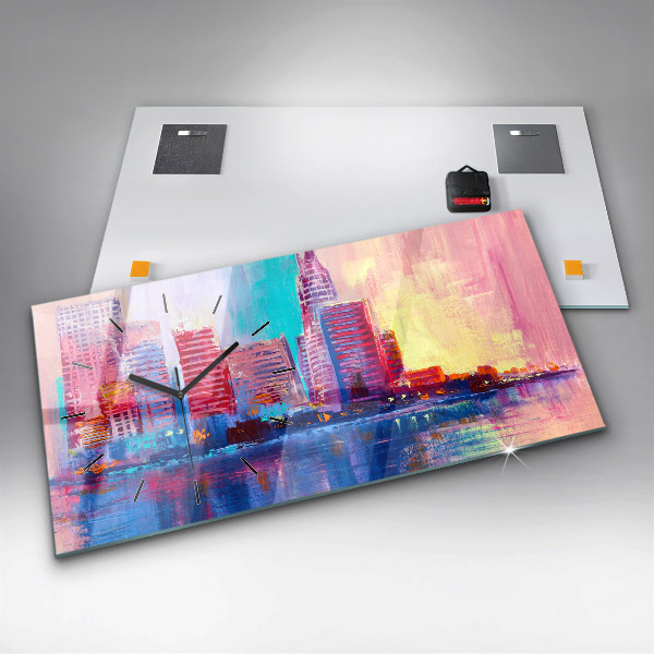 Glass wall clock rectangular Skyscraper abstraction