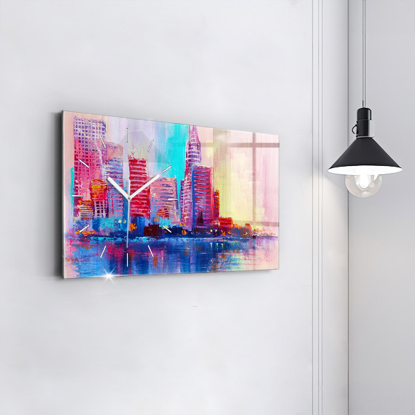 Glass wall clock rectangular Skyscraper abstraction