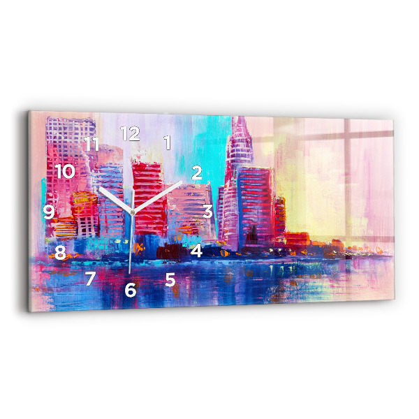 Glass wall clock rectangular Skyscraper abstraction