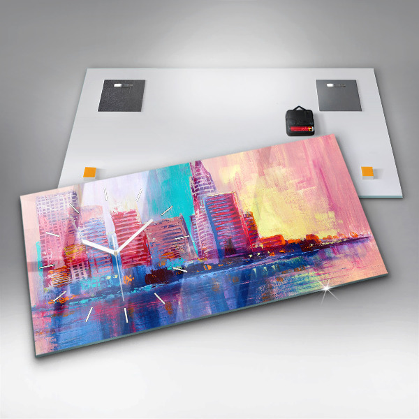 Glass wall clock rectangular Skyscraper abstraction