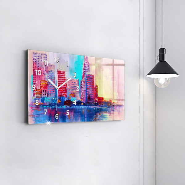 Glass wall clock rectangular Skyscraper abstraction