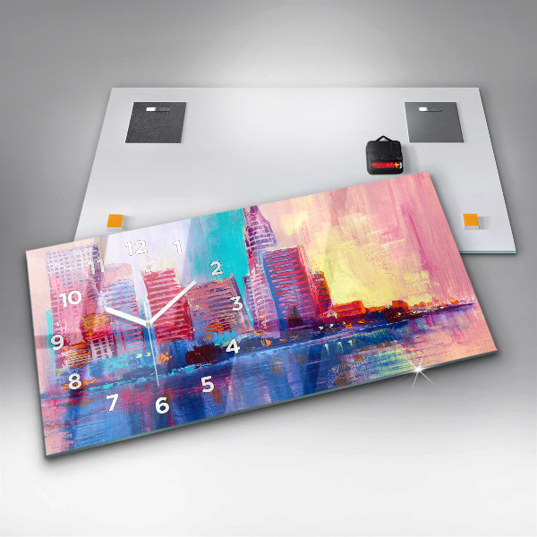 Glass wall clock rectangular Skyscraper abstraction