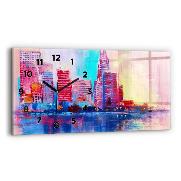 Glass wall clock rectangular Skyscraper abstraction
