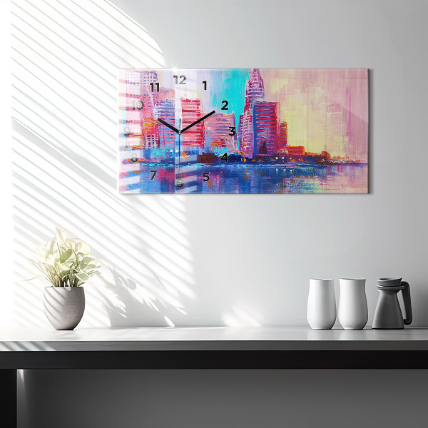 Glass wall clock rectangular Skyscraper abstraction