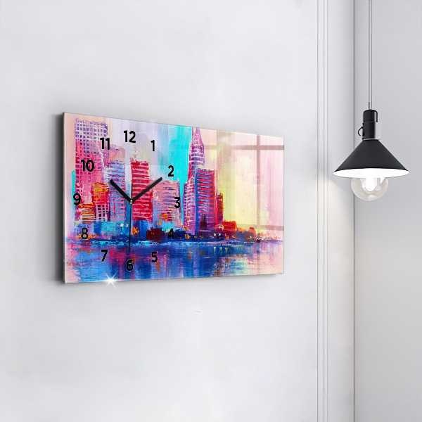 Glass wall clock rectangular Skyscraper abstraction