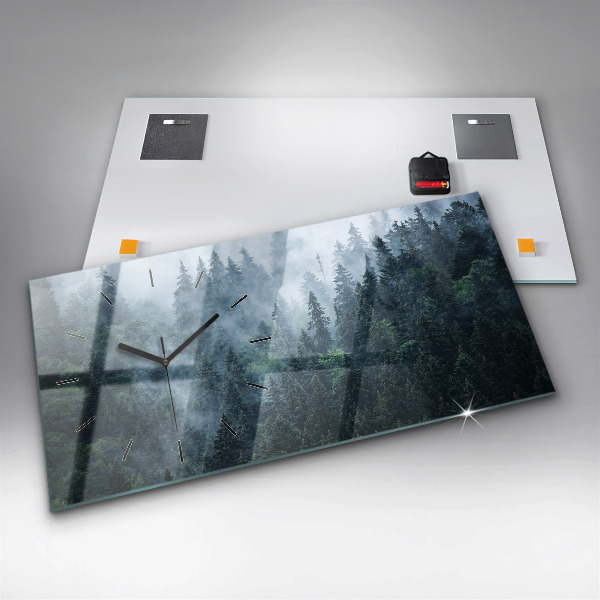 Glass wall clock rectangular Misty Mountain Landscape