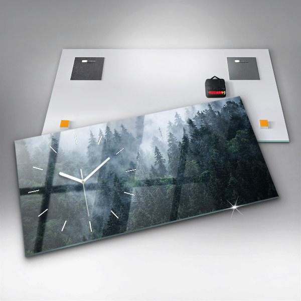 Glass wall clock rectangular Misty Mountain Landscape
