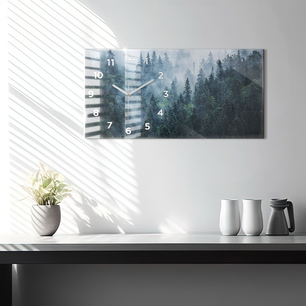 Glass wall clock rectangular Misty Mountain Landscape
