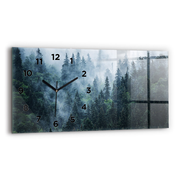 Glass wall clock rectangular Misty Mountain Landscape