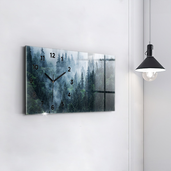 Glass wall clock rectangular Misty Mountain Landscape