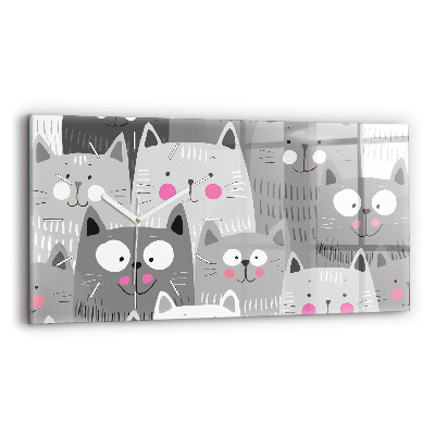 Glass wall clock rectangular Pattern with cats