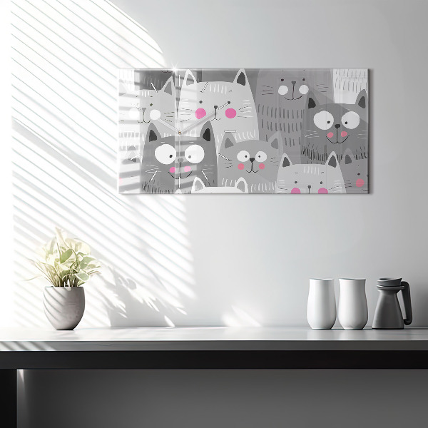 Glass wall clock rectangular Pattern with cats