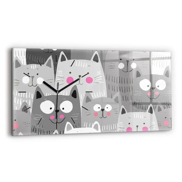 Glass wall clock rectangular Pattern with cats