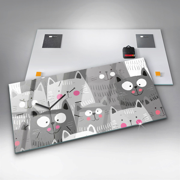 Glass wall clock rectangular Pattern with cats