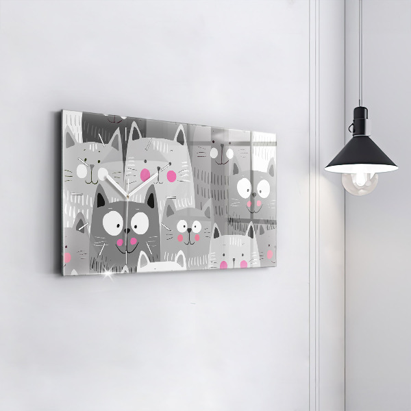 Glass wall clock rectangular Pattern with cats