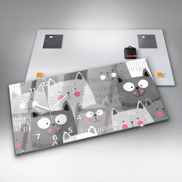 Glass wall clock rectangular Pattern with cats
