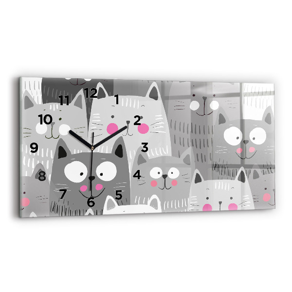 Glass wall clock rectangular Pattern with cats
