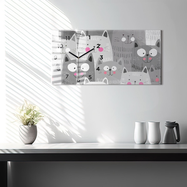 Glass wall clock rectangular Pattern with cats