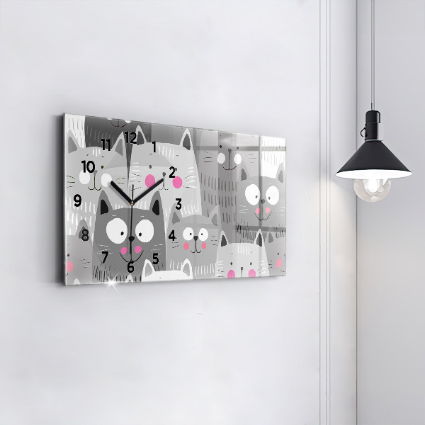 Glass wall clock rectangular Pattern with cats