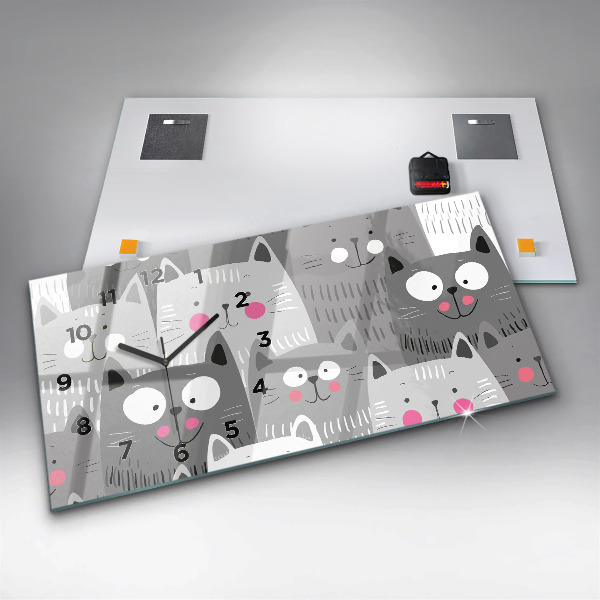 Glass wall clock rectangular Pattern with cats