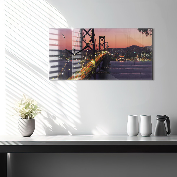 Glass wall clock rectangular USA sunset