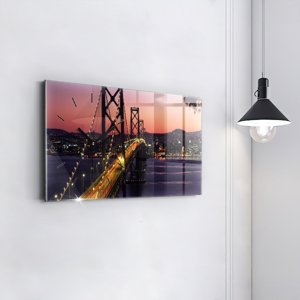 Glass wall clock rectangular USA sunset