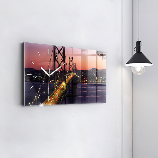 Glass wall clock rectangular USA sunset