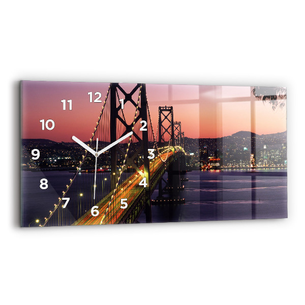 Glass wall clock rectangular USA sunset