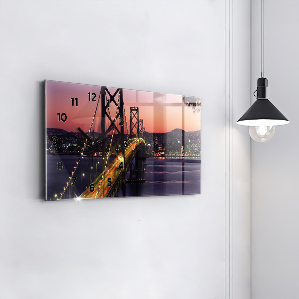 Glass wall clock rectangular USA sunset