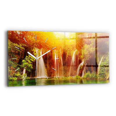 Glass wall clock rectangular View of the waterfall