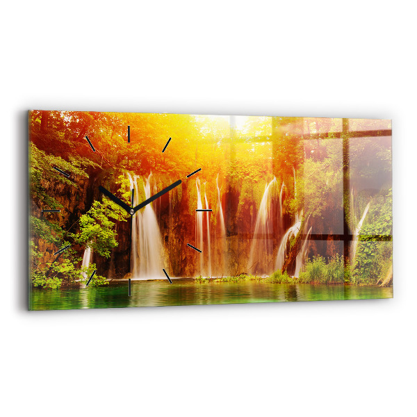 Glass wall clock rectangular View of the waterfall
