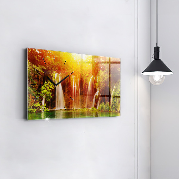Glass wall clock rectangular View of the waterfall