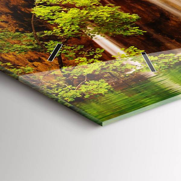 Glass wall clock rectangular View of the waterfall