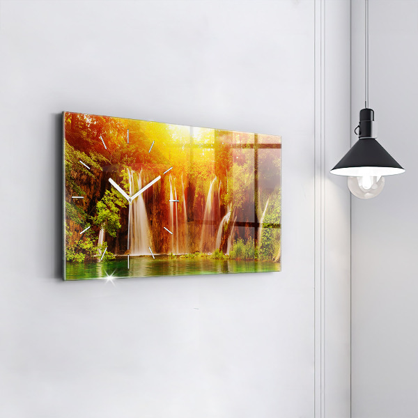 Glass wall clock rectangular View of the waterfall