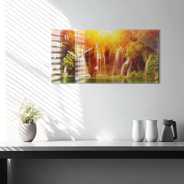 Glass wall clock rectangular View of the waterfall