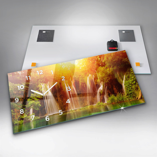 Glass wall clock rectangular View of the waterfall
