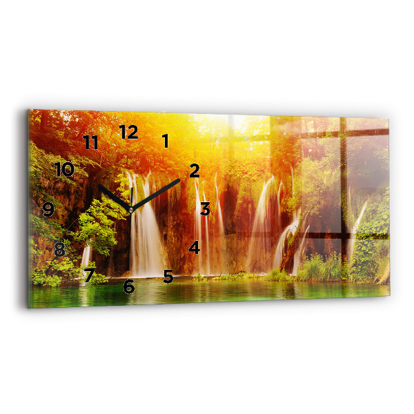 Glass wall clock rectangular View of the waterfall